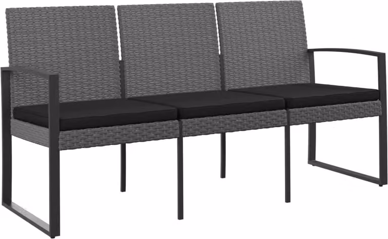 Panca da Giardino a 3 Posti con Cuscini Rattan PP Grigio Scuro