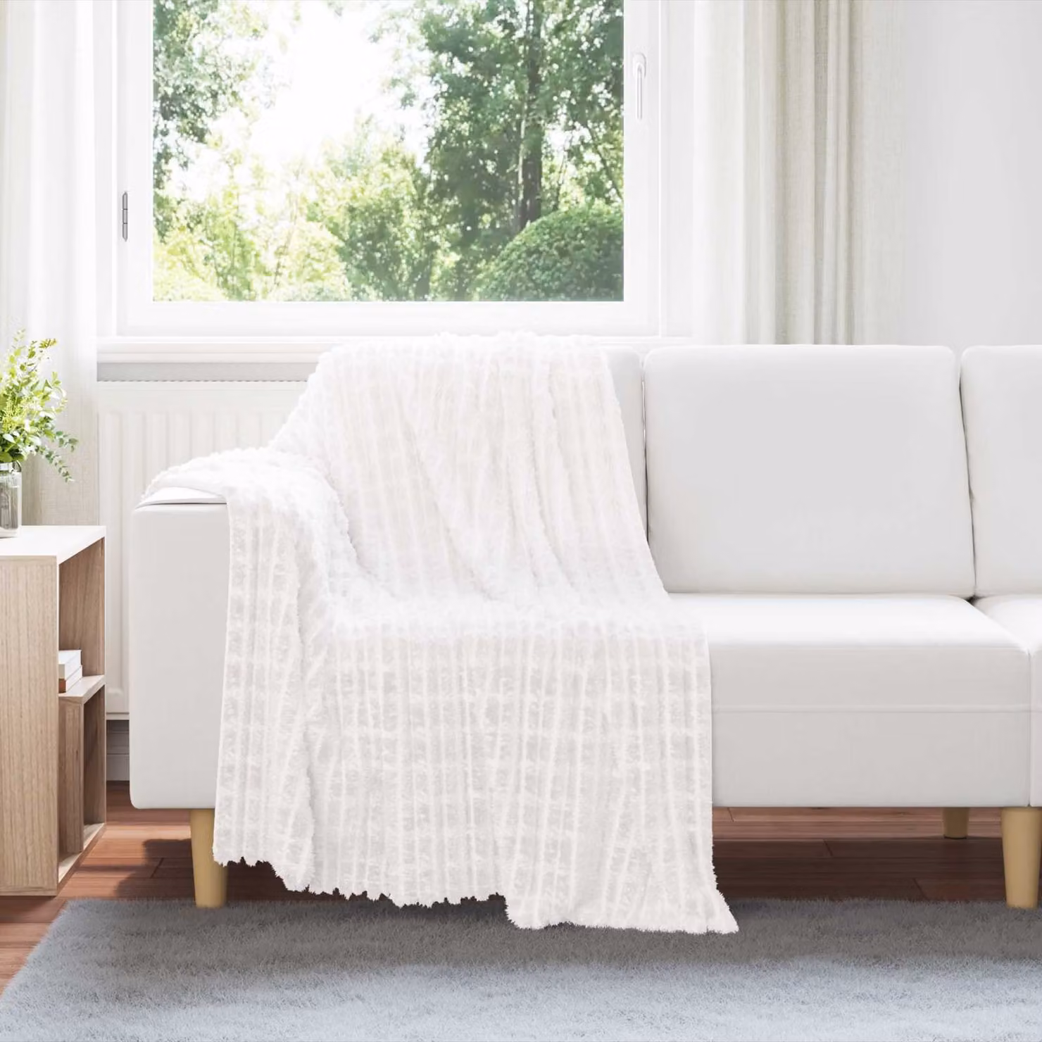 Set di 6 coperte in pile vidaXL bianche, morbide e facili da curare, L 150 cm x P 130 cm