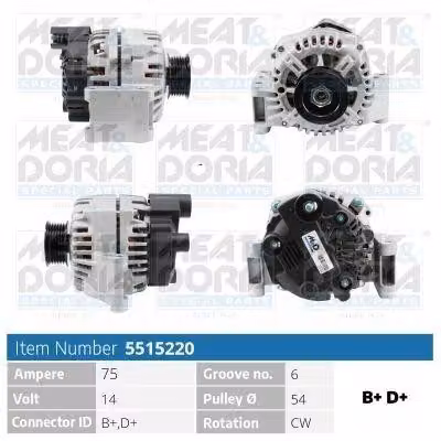 MEAT & DORIA 5515220 Alternatore LiMa 75A 14V per OPEL Corsa D berlina (S07) per FORD KA (RU8) per FIAT PANDA (169) 500 (312) 500 C