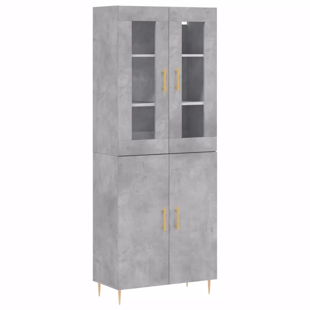 Credenza moderna vidaXL in legno e metallo con ante in vetro, Grigio, L: 69,5 cm, P: 34,0 cm, H: 180,0 cm – 2