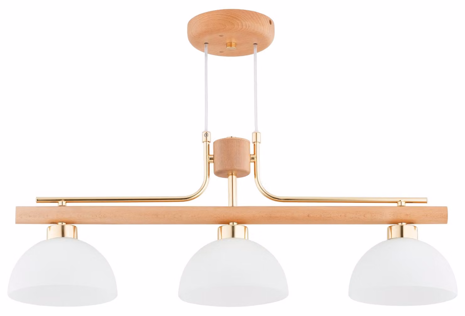 Lampada a sospensione LESSI in legno chiaro, bianco e oro, 3xE27x15W, legno, dimensioni: 48x17,5x72 cm, IP20, Alfa