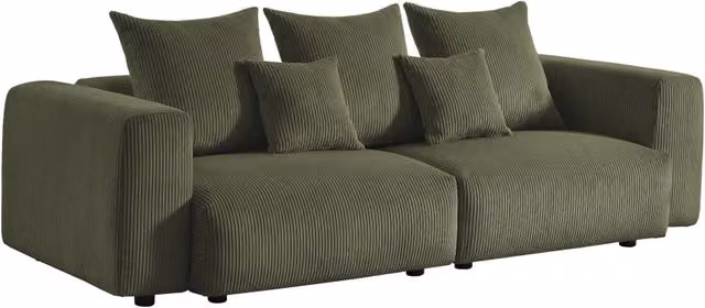 Divano moderno a 3 posti in velluto a righe con coperture sfoderabili e cuscini inclusi, verde