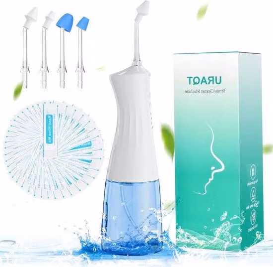 Aspiratore nasale elettrico ricaricabile - Kit di pulizia nasale con sale nasale e punte intercambiabili (blu) per adulti e bambini