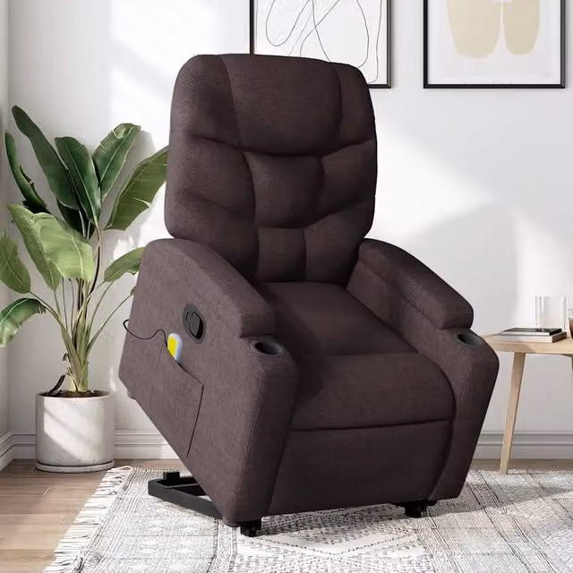 Poltrona Alzapersona con Assistenza Elettrica vidaXL, Marrone, Tessuto con Braccioli – 1