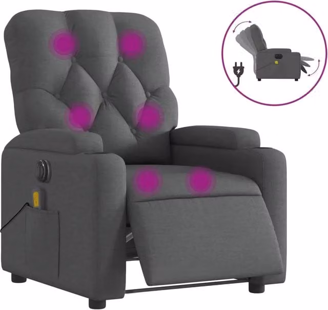 Poltrona | Sedia Relax Reclinabile Massaggio Elettrica Grigio Scuro Tessuto