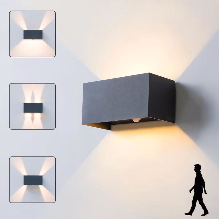 Lampada a LED da parete con sensore di movimento, grado di protezione IP65, 12W, 800 lumen, 3000K, grigio scuro
