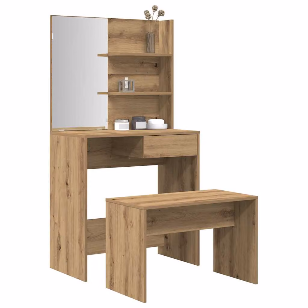 vidaXL Set Toeletta Moderna in Legno Rovere e MDF Marrone L/P/H: 141 x 40 x 74,5 cm