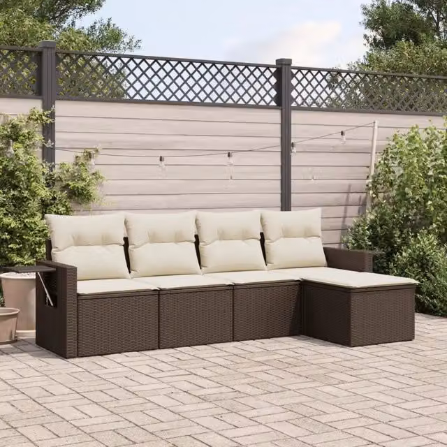 Set Divano da Giardino 5 pz con Cuscini Marrone in Polyrattan 3252430