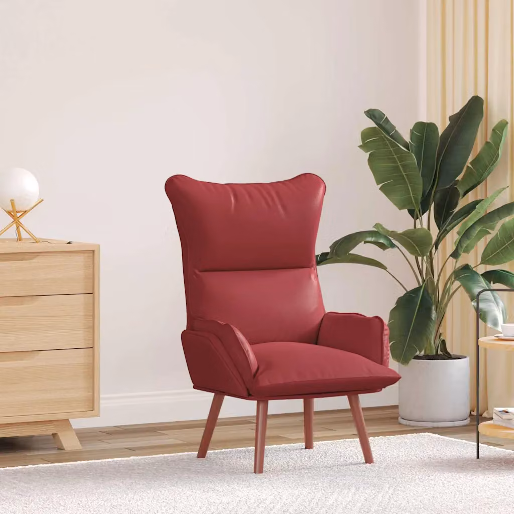 Poltrona lounge moderna vidaXL in pelle artificiale rossa con braccioli, L: 69 cm, P: 74 cm, H: 93 cm