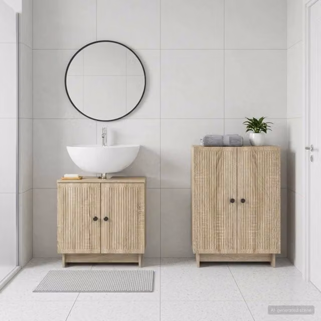 Set di mobili da bagno moderno vidaXL composto da mobile lavabo e mobile contenitore in legno marrone L/P/H: 80,0 x 60,0 x 85,0 cm