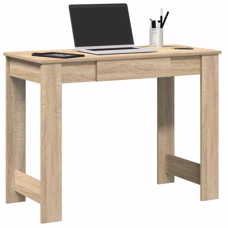 Scrivania moderna vidaXL in legno e MDF color rovere, L 100 x P 45 x H 75 cm