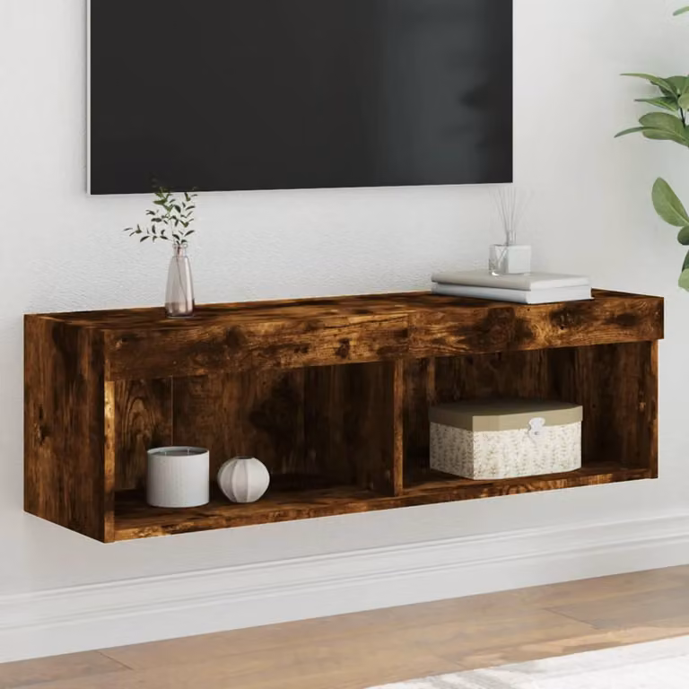 vidaXL Mobile Porta TV con Luci LED in Rovere Fumo, L 100 x P 30 x H 30 cm