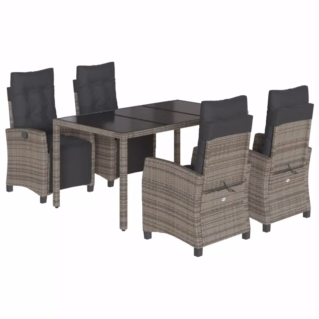 Set da pranzo da giardino vidaXL in polyrattan e vetro con 5 pezzi e cuscini, colore grigio – 2