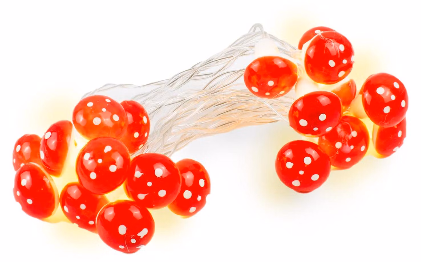 Catena luminosa a forma di funghetto, con luci a LED, 20 pezzi, alimentata a batteria, lunghezza 2,2 metri, colore rosso