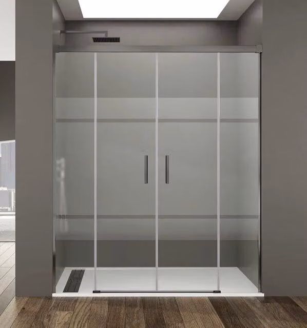 Box doccia rettangolare DUCHA BASIC 2 con 2 elementi fissi e 2 scorrevoli, vetro Frost Plus, colore titanio, L: 160 cm