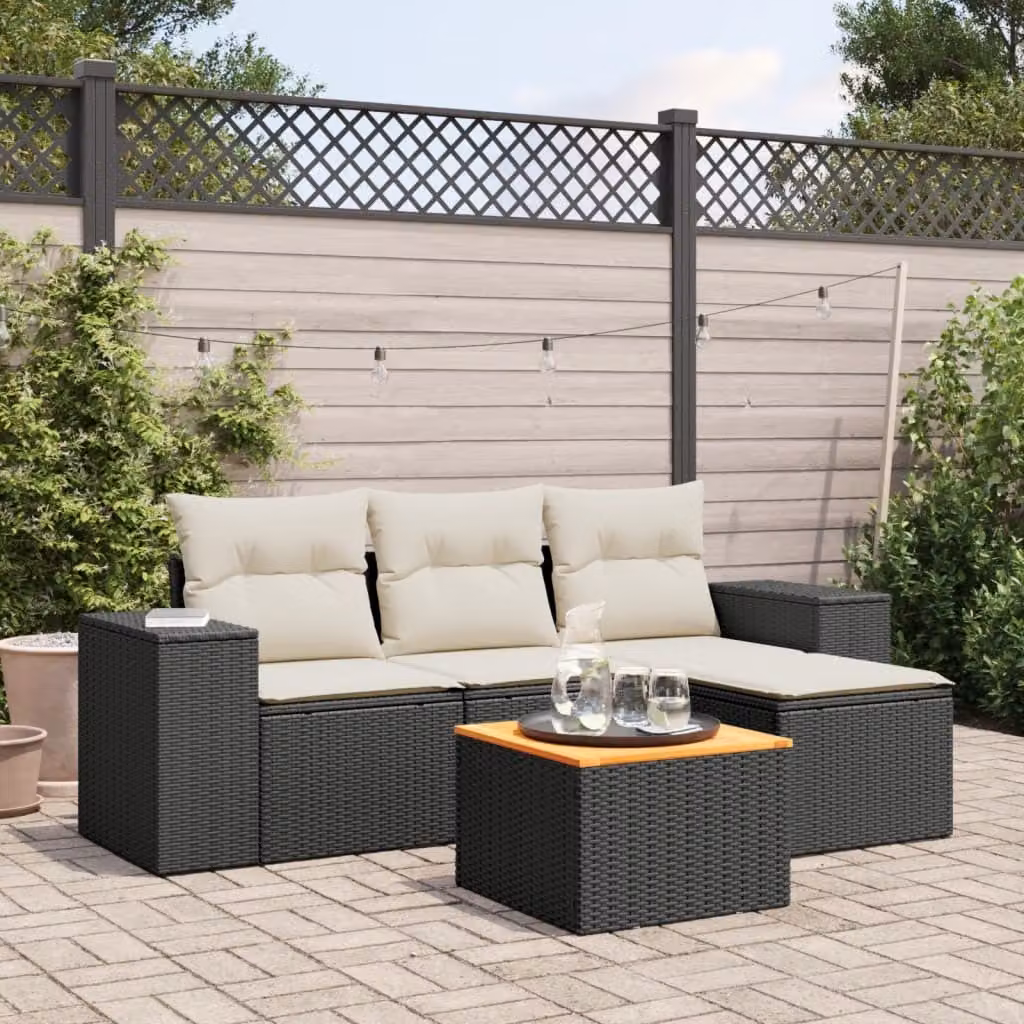 Maison Exclusive - Set Divani da Giardino 5 pz con Cuscini in Polyrattan Nero