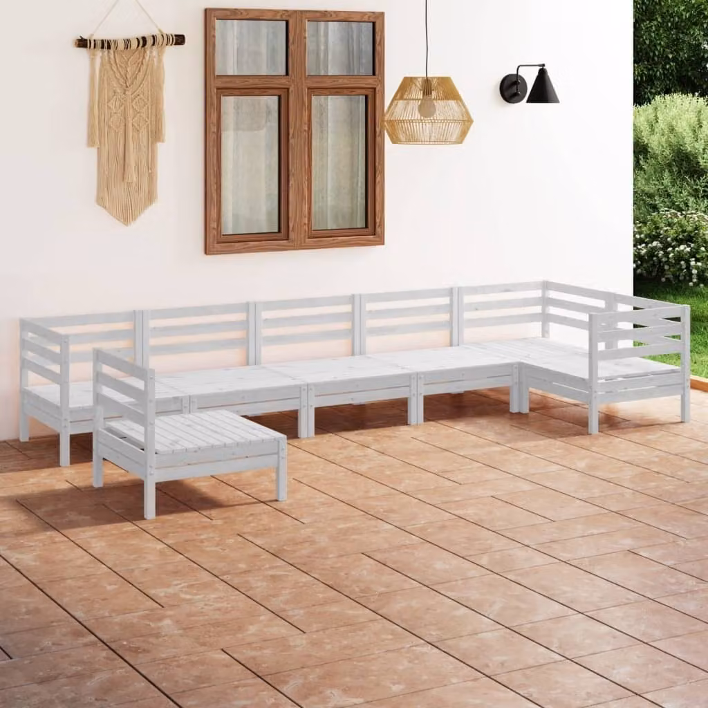 The Living Store Set salotto da giardino 7 pezzi in pino massiccio bianco
