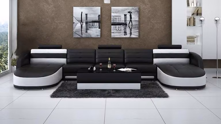 Design Leder Wohnlandschaft Eck Sofa Moderne Garnitur Couch Ecke USB Schwarz