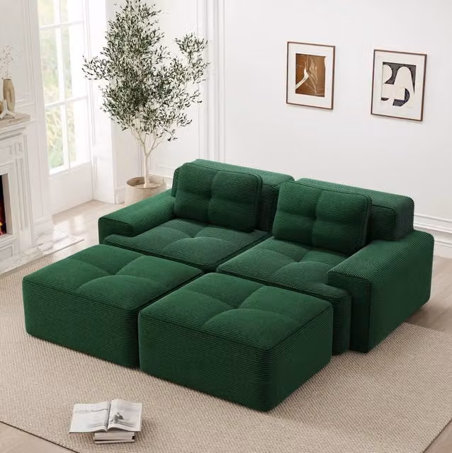 Divano modulare boneless in corduroy; 204x177x69 cm; verde