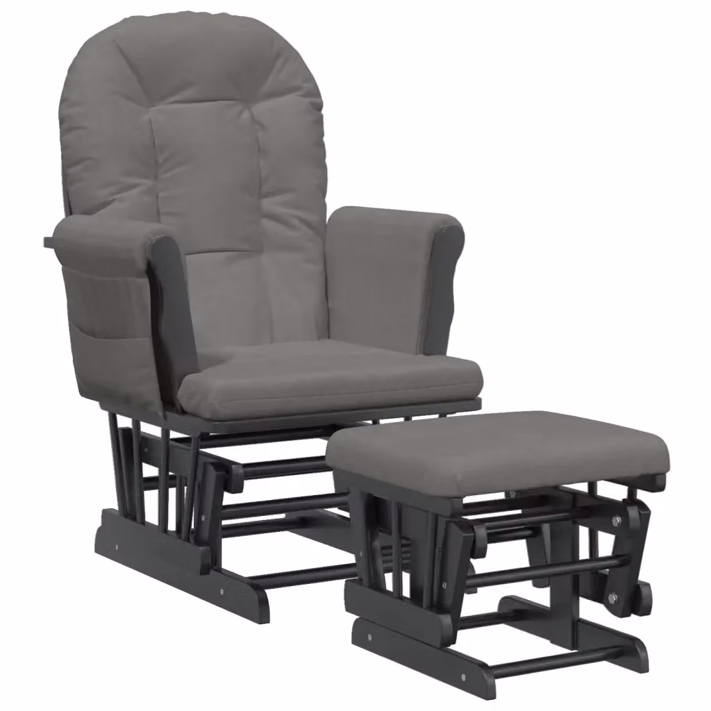 Poltrona Glider con Sgabello DESIGN IN Grigio Scuro in Tessuto e Struttura in Legno Massello – 2