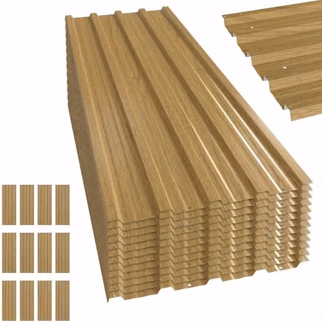Outsunny Set di 12 pannelli in acciaio zincato ondulato per tetto di casetta o capanno, superficie 7 m², colore marrone, L: 129 cm, P: 45 cm