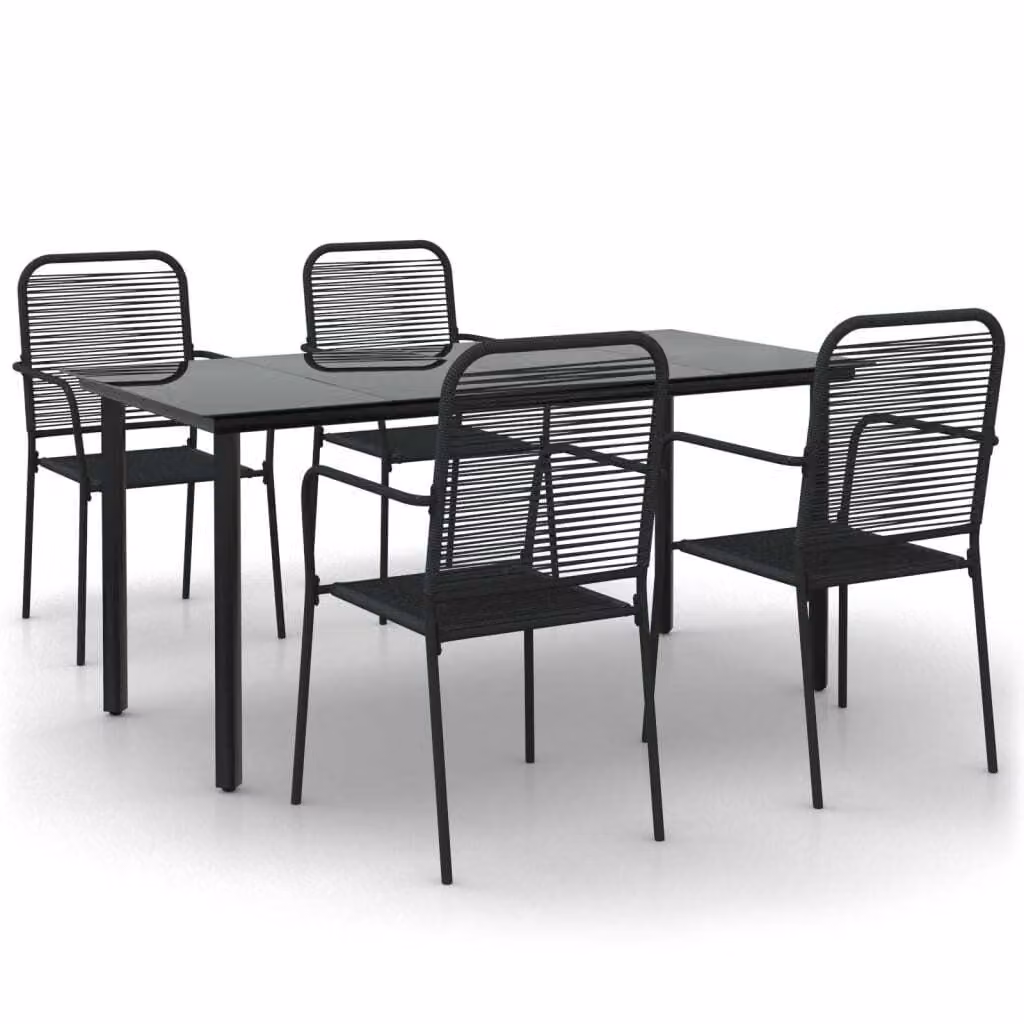 Set da Pranzo da Giardino 5 pz Nero Corda di Cotone e Acciaio
