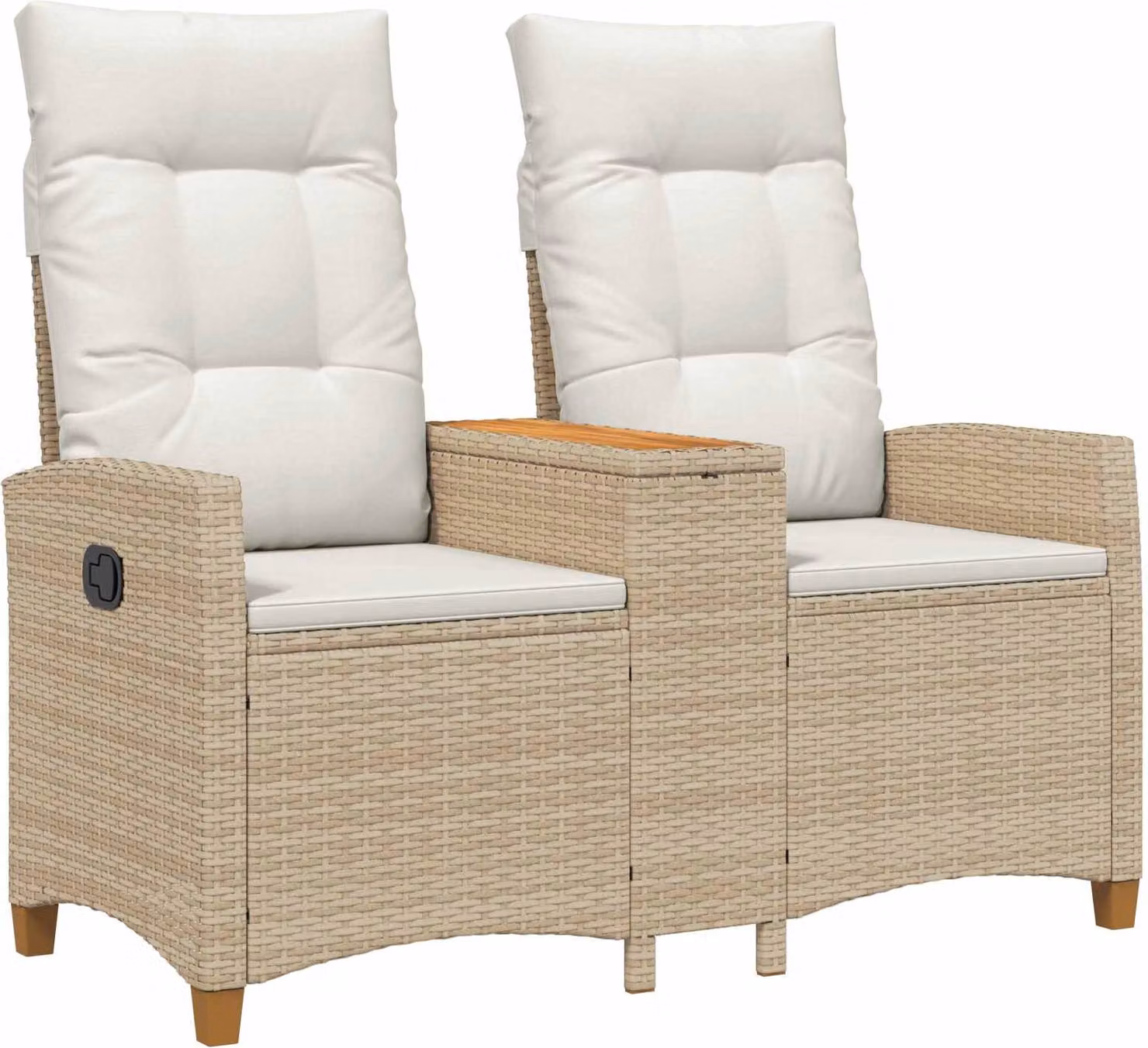 Panchina reclinabile con tavolo Beige e Bianco Crema polyrattan