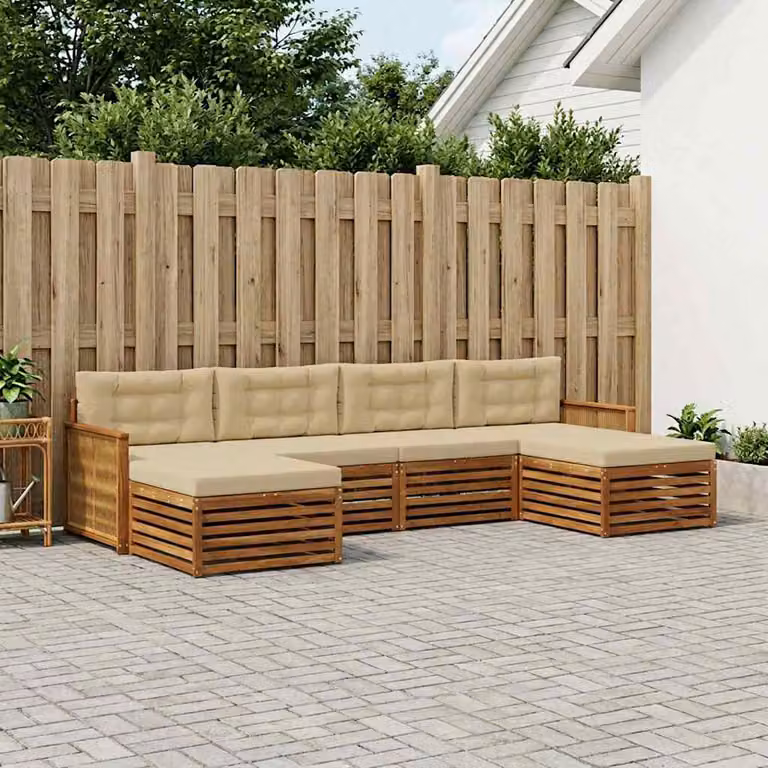 Set di divani da esterno vidaXL a forma di L in legno di acacia massello con cuscini beige, 6 pezzi