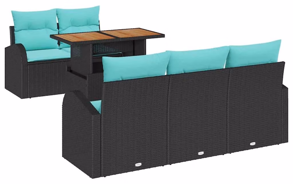Set da giardino composto da 6 pezzi, colore nero, in rattan sintetico