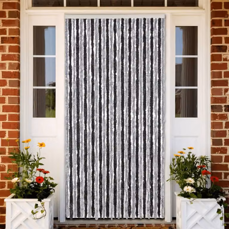 Tenda Antimosche vidaXL in Ciniglia Grigia e Nera, Termoisolante e Opaca, L: 118 cm x H: 220 cm