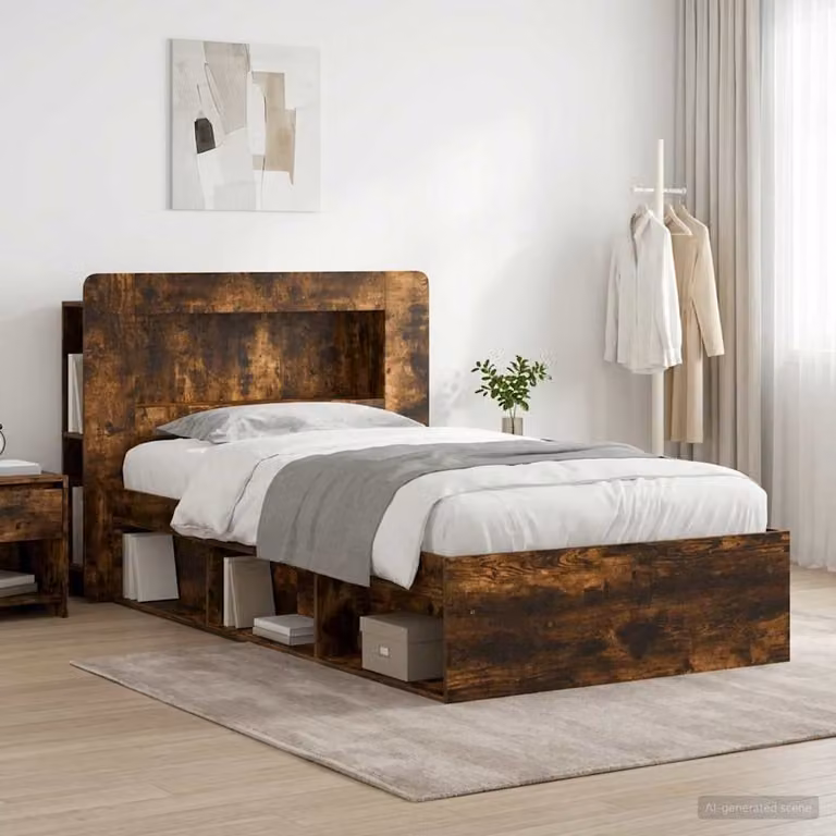 vidaXL Telaio del letto moderno con cassetti in legno Rovere Fumo L/P: 100 x 200 cm