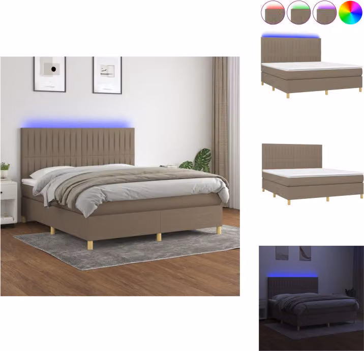 vidaXL Letto a molle con materasso e tessuto LED Taupe 180x200 cm - Letti & strutture letto