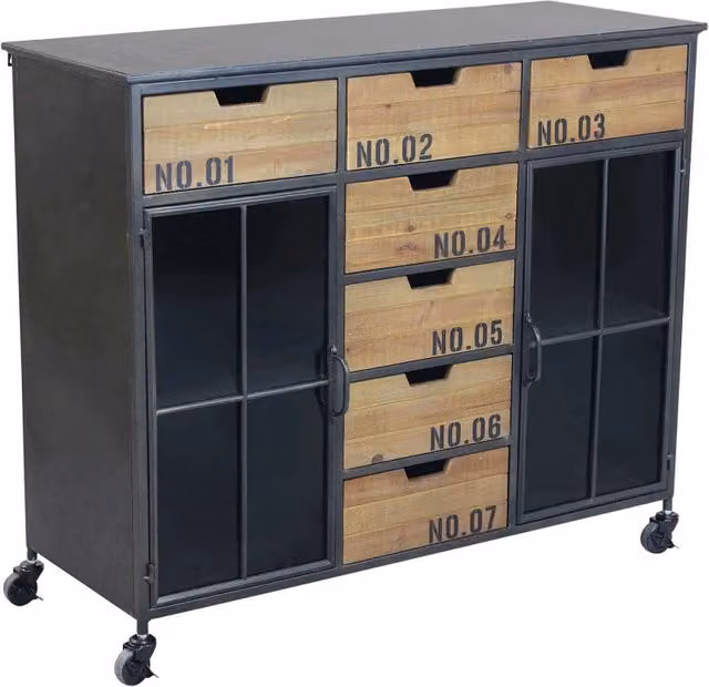 MOBILE CADEN IN ACCIAIO E LEGNO 98,5 X 38,5 X H84 CM CON RUOTE