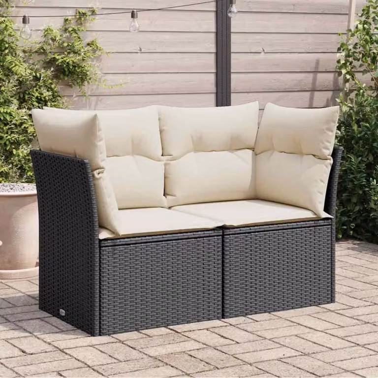 vidaXL Divano da Giardino a 2 Posti in Polyrattan Nero con Cuscini Imbottiti e Rivestimenti Rimovibili