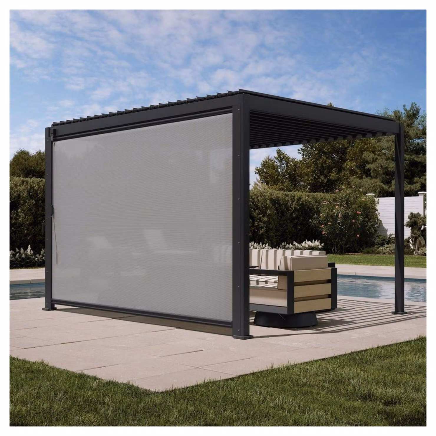 MIRADOR, pergola 88 Basic, set completo 3x3,6 m, con tenda laterale da 3,6 m, gazebo autoportante resistente alle intemperie, con tetto a lamelle regolabile, colore antracite