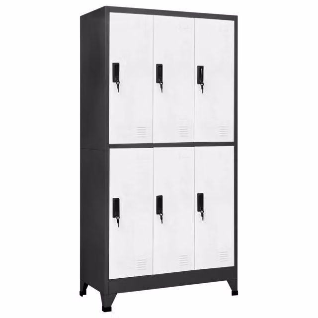 Armadietto moderno HELLOSHOP26 in metallo con ante a battente e serratura, colore antracite e bianco, L 90 cm x P 45 cm x H 180 cm