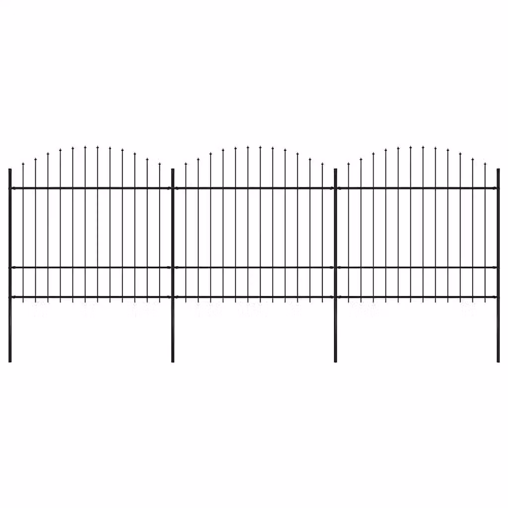 Recinzione da giardino vidaXL con punta a lancia in acciaio verniciato a polvere, Nero, L: 504 cm, H: 175 cm