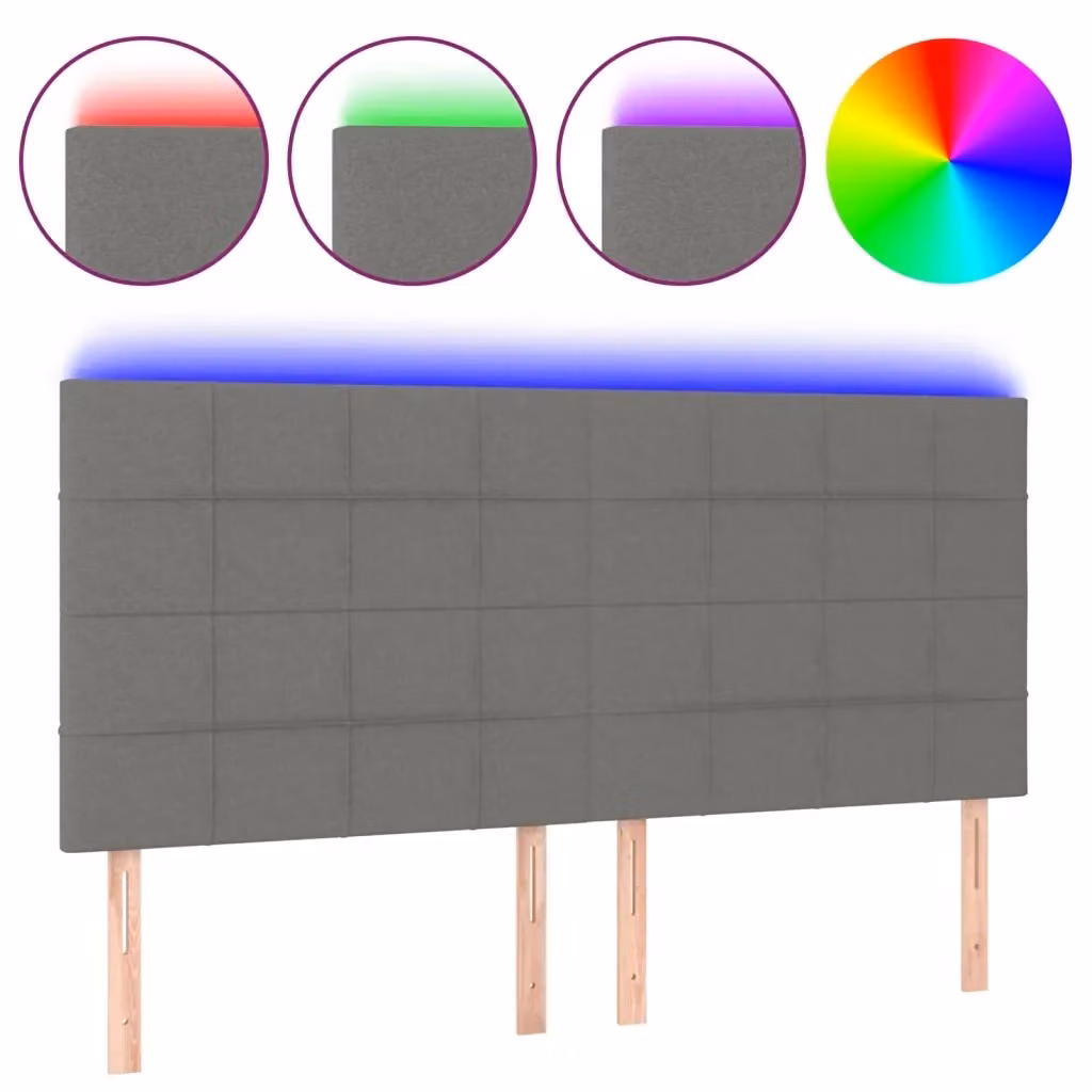 Testiera con LED e porta di ricarica USB vidaXL in tessuto grigio, L: 200 cm, P: 5 cm, H: 118 cm – 2