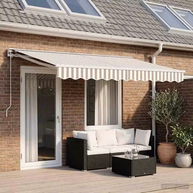 Tenda retrattile manuale Videx in alluminio e poliestere Grigio chiaro e bianco L: 4 m, P: 3,5 m – 1