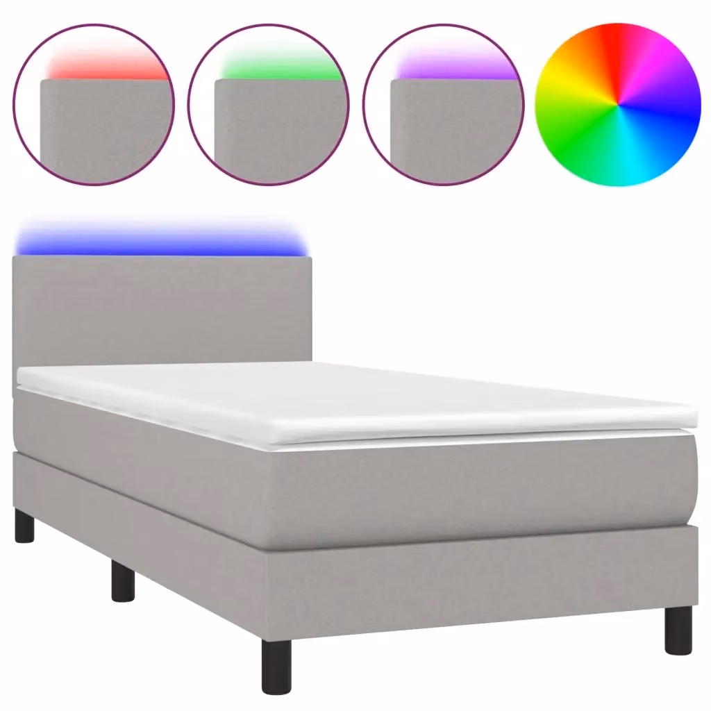 Letto Ibrido con Materasso e Illuminazione LED vidaXL Grigio Chiaro L/P/H: 200 x 90 x 30 cm – 2