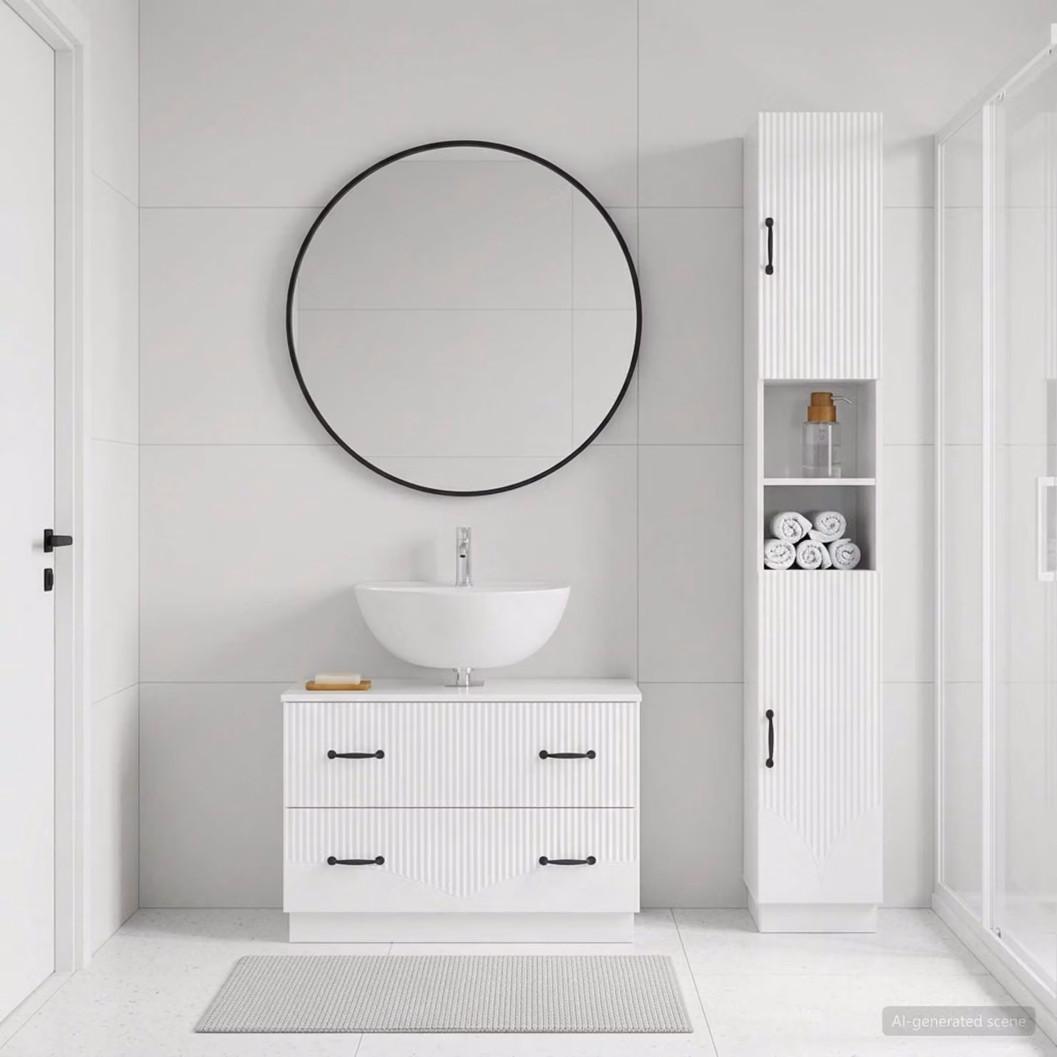 Set di mobili da bagno vidaXL HOORN composto da 2 pezzi, armadietto a muro e mobile sottolavabo, Bianco Lucido