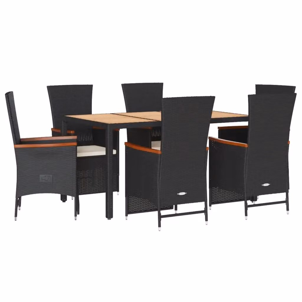 Set da pranzo da giardino vidaXL in legno di acacia oliato e polyrattan con 7 pezzi disponibile in nero, marrone o bianco – 2