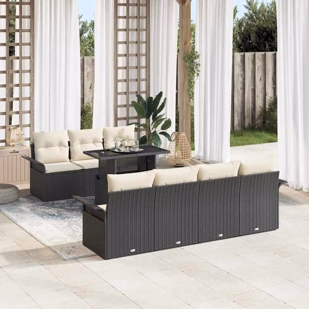 Maison Exclusive - Set da giardino composto da 8 pezzi. Colore: nero. Materiale: rattan sintetico