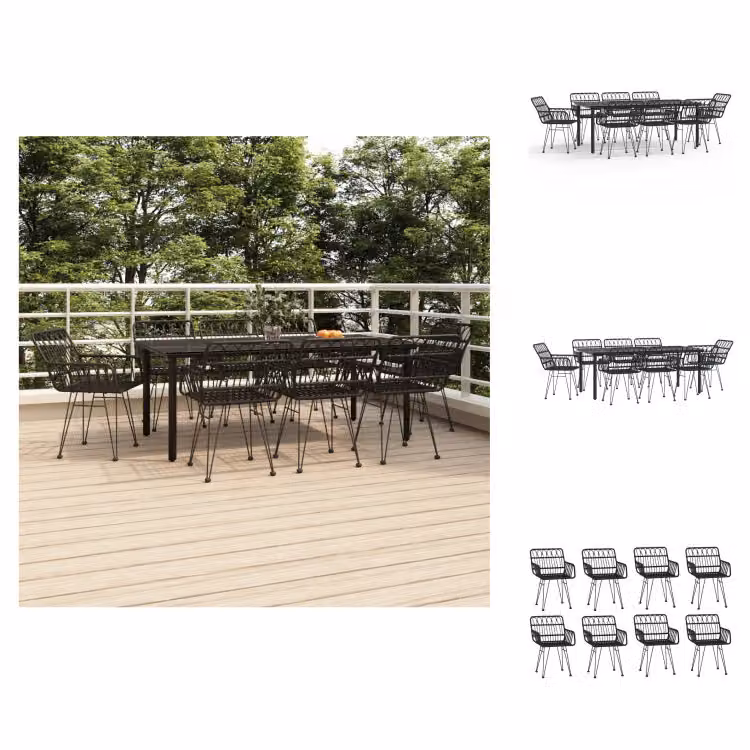 vidaXL Set da pranzo da giardino 9 pezzi in poly rattan nero - Set di mobili da giardino