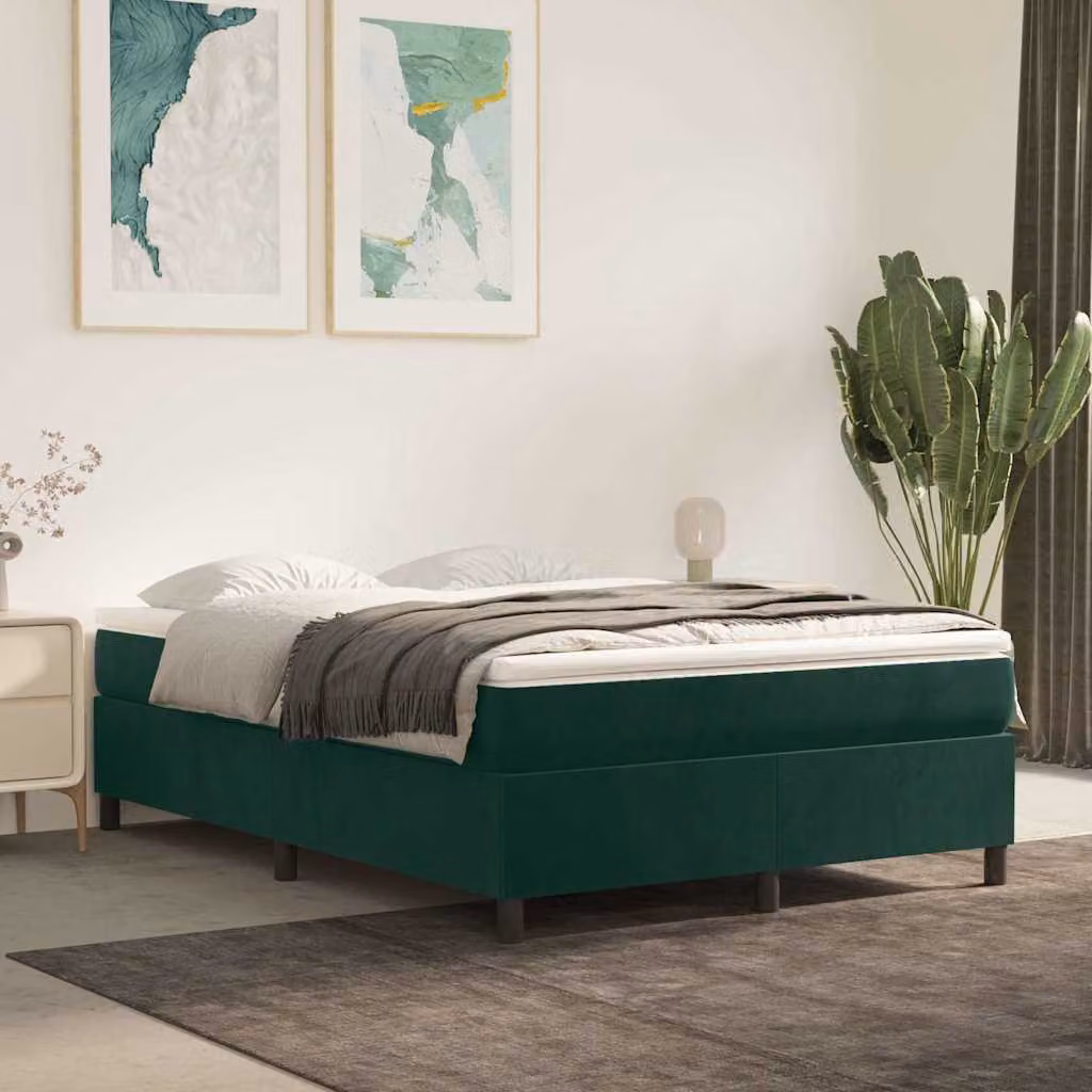 vidaXL Struttura Letto a Rete a Molle in Velluto Verde, L 140 x P 200 cm – 1