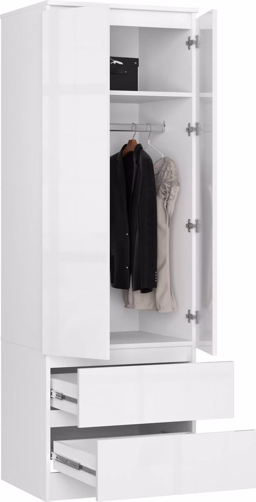 Armadio S60, 60 cm, guardaroba a 2 ante e 2 cassetti, finitura lucida, altezza 180 cm, modello STAR