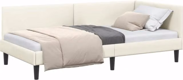 Letto singolo | Letto per adulti | Cornice del letto ad angolo Crema 100 cm x 200 cm Velluto