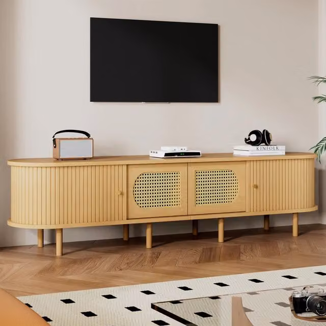 Mobile TV Mivray beige con ante in stile rattan e serrande laterali in MDF, L/P/H: 180 x 40 x 40 cm