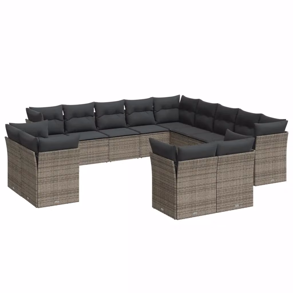 Set di Divani da Giardino VIDAXL in Polyrattan Grigio con Cuscini, Composizione a U da 13 Pezzi – 2