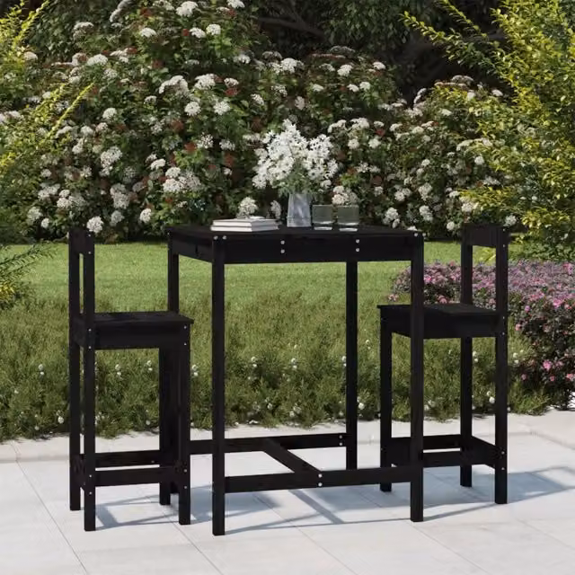Set Bar da Giardino vidaXL in Legno di Pino Nero Opaco, 3 Pezzi – 1